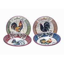 Certified International Lille Rooster 9-Inch Pasta/Soup Bowl, Assorted Designs, Set of 4