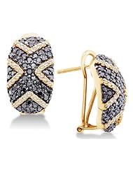 14K White Gold Large Micro Pave Set Round White and Black Diamond Oval Shape Hoop Earrings - (1.75 cttw)