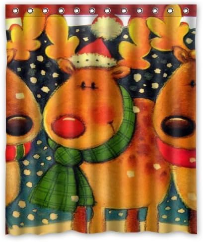 60"(Width) x 72"(Height) Christmas Reindeer Theme Design 100% Polyester Bathroom Shower Curtain Shower Rings Included, Merry Xmas Christmas Eve, Great Decoration for Christmas