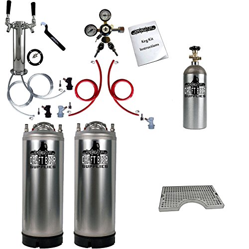 HomeBrewStuff Ultimate Double Tower Keg Kit With 2 New Kegs, Pro Regulator, 5 lb CO2 Tank, And Cut Out Drip Tray