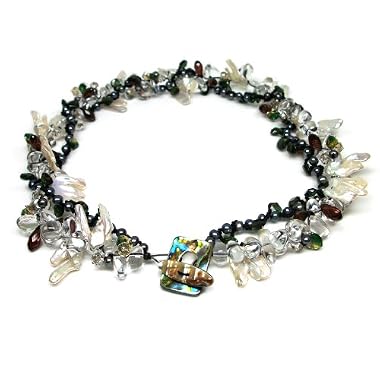 HinsonGayle DIVA Collection "Madeline" Double-Strand White Keshi and Black Cultured Pearl Necklace