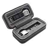 Black Soft Touch High Quality Crocodile Leatherette Compact Travel Watch Case With Suede Interior Holds 2 Watches.