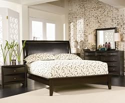 Cappuccino Platform California King Size Bed 5pc Set: Includes CalKing Bed, Dresser w/Mirror, Drawer Chest, 1 Night Stand