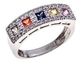 14K White Gold Multi Color Sapphire Ring