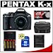 Pentax K-x Digital SLR Camera (Black) with 18-55mm Zoom Lens + 8GB SDHC Card + AA Batteries & Charger + Case + Accessory Kit