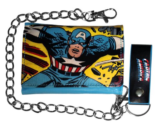  Captain America DC Comics Classic Comic Trifold Wallet With Chain