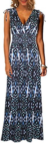 Cacuu Women's Chevron V Neck Sleeveless Empire Waist Striped Maxi Dress (Small, Green printed)