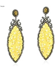 Diamond Pave Citrine New Year Dangle Earrings 18kt Gold & Silver Womens Jewelry
