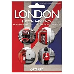 London - Bus, Telefonzelle, Wache, Briefkasten, Rot, 4 X 38mm Buttons Button Pack (15 x 10cm)