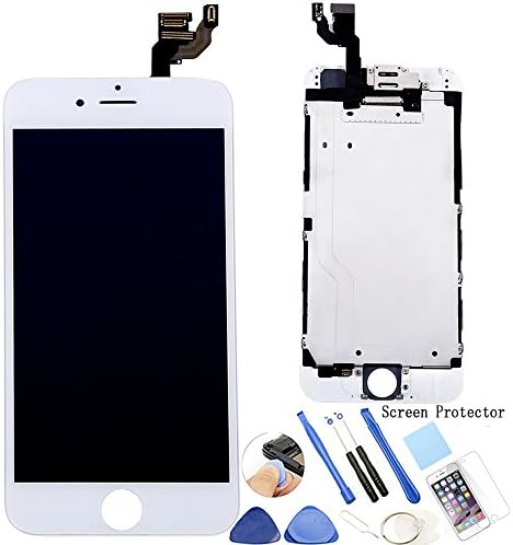 ReplaceDIY iPhone 6 4.7 inch LCD Display and Touch Screen Digitizer Full Assembly Replacement with Front Frame + Front Facing Camera + Ear Speaker + Screen Protector + Repair Kits,White