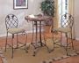 3pc Cherry & Brushed Gold Finish Metal Bar Table 2 Stool Set