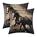 CaliTime Pack of 2 Soft Canvas Throw Pillow Covers Cases for Couch Sofa Home Decoration Vivid Wild Horses Print 18 X 18 Inches Brown Horse