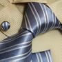 Blue Men with Ties Cufflinks Hanky Set White Stripes Men Wearing Ties with Presentation Box By Y&g H5050