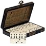 Double 6 Dominoes Set Black Chinese Leather Box