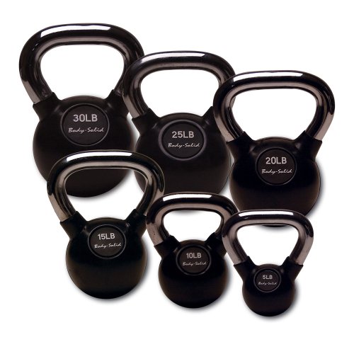 Body Solid Chrome Handle Rubber Kettle Bell Set Singles (5 - 30-Pounds)