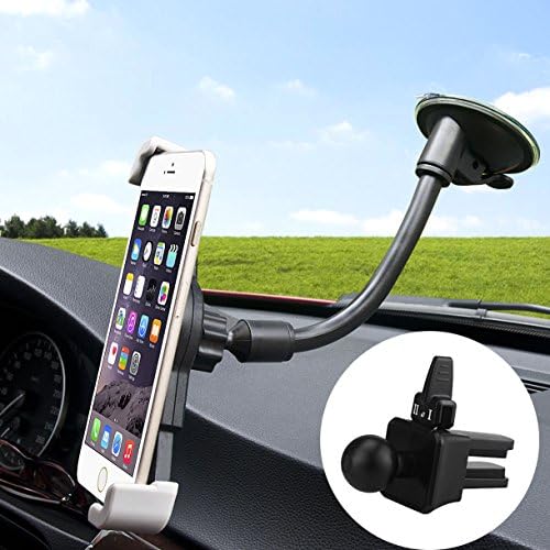 Phone Holder, SuperGear 2-in-1 Flexible Long Arm Universal Windshield Car Mount Air Vent Mount Holder Cradle for iPhone Samsung iPods Smartphones Mini Tablets and GPS Devices, Expand up to 6.0-inch