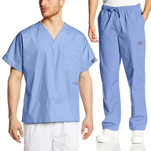 Cherokee Mens Workwear Scrub Set Medical/Dentist Uniform V-neck Top & Cargo Pant (Ciel, Medium)