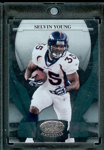 2008 Leaf Certified Materials Football Card - Selvin Young / Denver Broncos / NFL Trading Card in Protective Display Case!