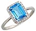 14 Karat Weissgold Steinen Ring, mit 0.15 Karat Brilliantschliff Diamanten & 1.87 Karat 8x6mm Smaragdschliff Blau Topas Stein, (10mm) breit