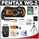 Pentax Optio WG-2 Shock & Waterproof GPS Digital Camera (Shiny Orange) with 16GB Card + Battery + Tripod + Case + Float Strap + Accessory Kit