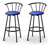 2 Glitter Blue Vinyl Specialty / Custom Black Barstools with Backrest Set