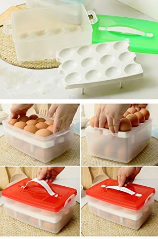 (Green)two Layer Plastic Food Chicken Egg Holder Storage Bin Box Hamper Portable Egg Container Carrier Case Basket