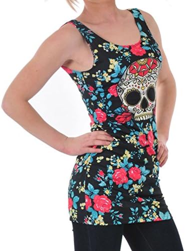 Punk Rock Girl Day of the Dead Flower Sugar Skull Bodycon Stretch Mini Dress (L)