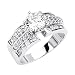 14K White Gold Solitaire Round CZ Cubic Zirconia High Polish Finish Ladies Wedding Engagement Ring Band with Round & Princess Side Stone