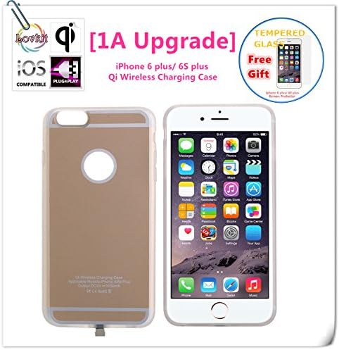 [1A Upgrade] Lovkit™ iPhone 6 plus/ 6S plus Qi Wireless Charging Receiver Phone Case Charger Back Cover with Flexible Lightning Connector (Gold)