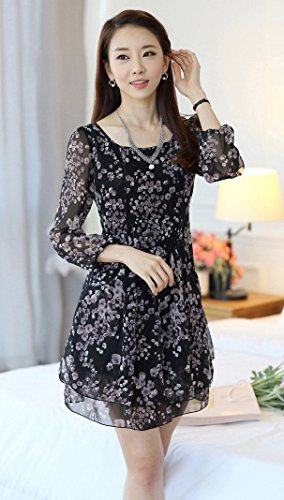 ワンピース ドレス シフォン フラワー ミニスカート チュニック セクシー フレア 大きいサイズ 花柄 マキシワンピース ロング レース エレガンス 美脚  デート パーティ インナー 秋物 冬物 可愛いスカーフ付き R064