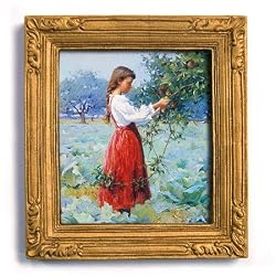 Henrietta Hammond Picking Apples - Gold Frame Magnet with pop-out easel (2-3/4" x 2-1/2")