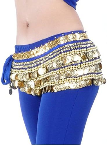 Yanseller Multi-row Gold Coins Belly Dance Wrap &amp; Hip Scarf, Belly Dancing Skirt (Navy Blue)