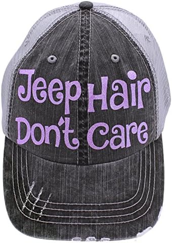 Jeep Hair Don't Care Distress Grey/Purple Glitter Trucker Style Hat
