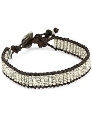 M.Cohen Handmade Designs Big Sterling Silver Stamped Beads On Brown Wax Linen Bracelet