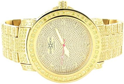Gold Finish Genuine Yellow Diamond Khronos Jojino Analog Vintage Style Men Watch