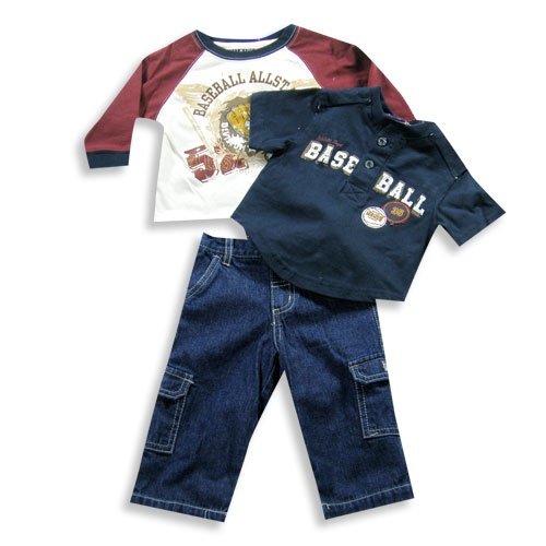 Baby Headquarters - Infant Boys 3 Piece Jean Pant Set - Navy - Ivory - Denim Blue
