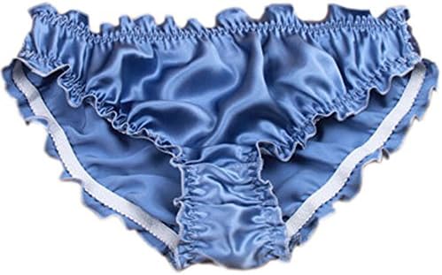 Gurteen Women's Luxury 100% Mulberry Silk Ruffles Briefs Low Waist Underwear (M(Tag XL), blue)