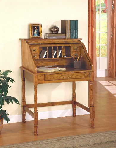 Oak Finish Roll Top Bedroom Home Office Secretary Desk