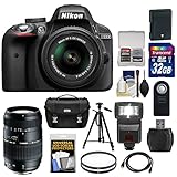 Nikon D3300 Digital SLR Camera & 18-55mm G VR DX II AF-S Zoom Lens (Black) with 70-300mm Lens + 32GB Card + Battery + Case + Filters + Flash + Tripod + Accessory Kit