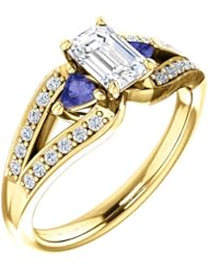 18K Yellow Gold Emerald Cut Diamond and Tanzanite Ring -- LIFETIME WARRANTY