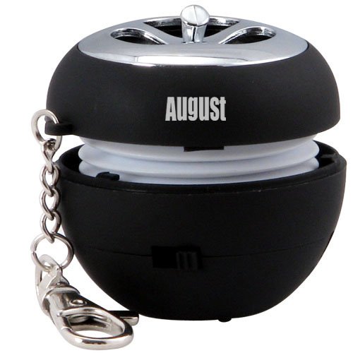 August MS310B MP3 Portable Mini Speaker with LED Flashing Light and Built-In Rechargeable Batteries. Compatible with Handsets and Laptops - Black
