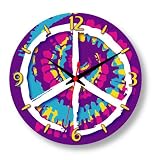 Peace Sign Purple and Blue Clock