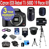 Canon EOS Rebel T1i 500D 15.1 MP Digital SLR Camera with Tamron 28-80mm f/3.5-5.6 Aspherical Lens + Tamron 75-300 f/4-5.6 LD Lens + Rokinon 500mm F/8 Lens with 2x Converter (=1000mm) + 16 GB Memory Card + Multi-Coated UV Filter (2) + Multi-Coated Polarizer Filter + Digital Slave Flash + 50 Tripod + Deluxe Padded Camera Bag + 6 Piece Accessory Kit + 3 Year Warranty Repair Contract