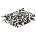Pillow Perfect Outdoor Black/Beige Damask Seat Cushion, Squared, 2-Pack