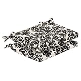 Pillow Perfect Outdoor Black/Beige Damask Seat Cushion, Squared, 2-Pack