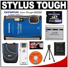 Olympus Stylus TOUGH-6000 Shockproof & Waterproof Digital Camera (Blue) + 2GB xD Card + Spare Li-50B Battery + Case + Cameta Bonus Accessory Kit