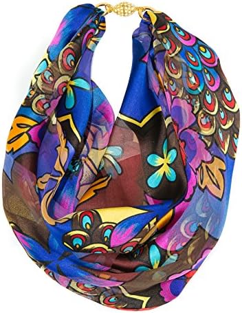 Necklascarf Women's Fabulous Floral Scarf w Magnet Clasp, Silk