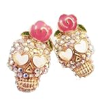 Top Seller! Crystal Skull with Rose Stud Earrings