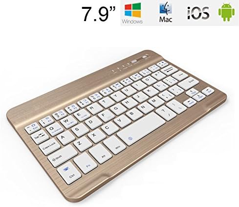 BOW 7.9" Ultra Slim Wireless Bluetooth Keyboard For All iOS, iPad, Android, Mac, Windows Devices - Golden Color