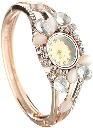 Anmao Alloy Brown and White Crystal with Opal Waist Watches Rose Gold Filled B0019White